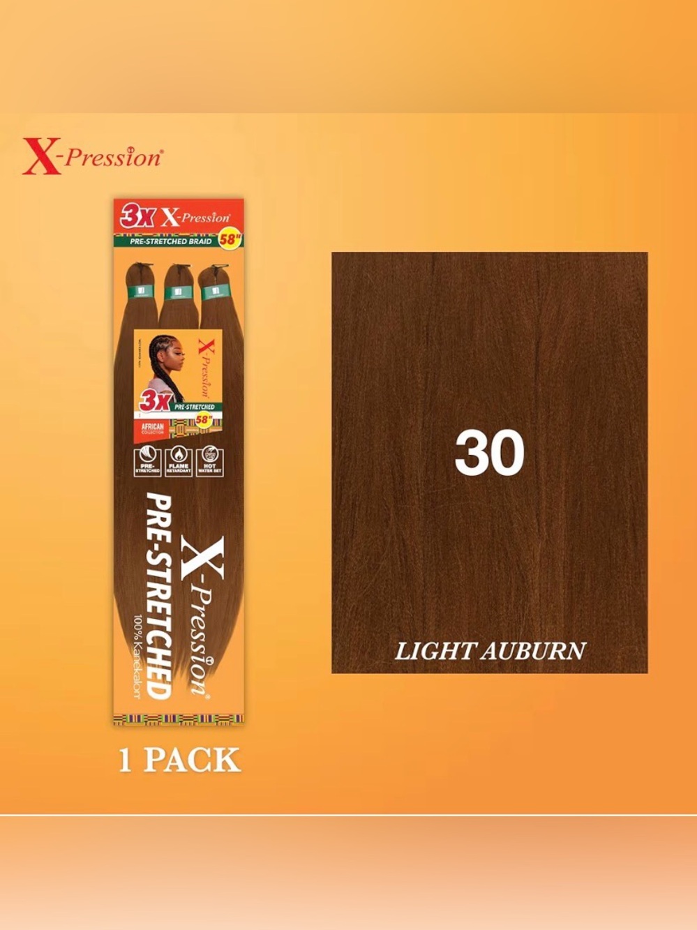 X-Pression Pre-Stretched Braiding Hair - Light Auburn (30), 58 inch